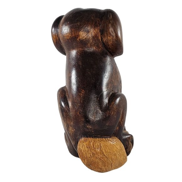 Vintage Wood Carved Dog Sitting Sculpture Folk Art 7 Inch Two Toned - Picture 4 of 8